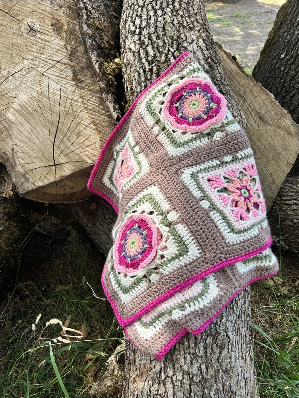 Handmade Crochet Square runner or dresser scarf